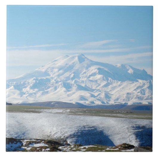 Der Elbrus (der höchste Berg Europas) Fliese (Vorderseite)