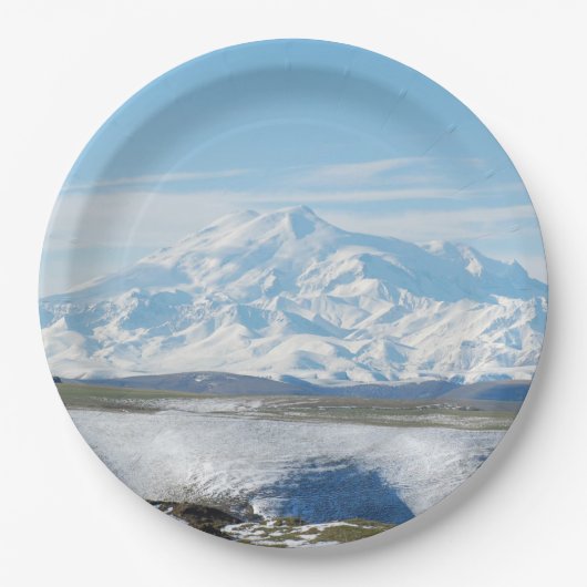 Der Elbrus (der höchste Berg Europas) Pappteller (Vorderseite)