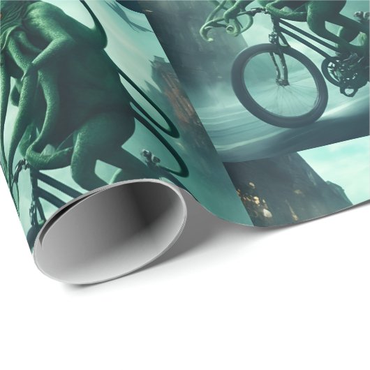 Der Eldritch-Radfahrer Cthulhu fährt ein Bike Geschenkpapier (Rolleneckpunkt)