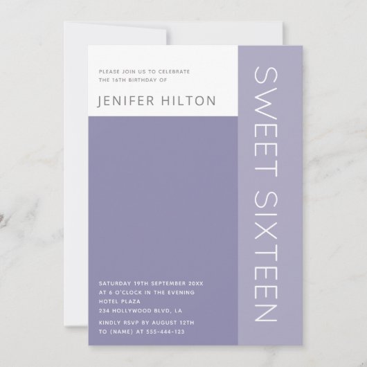 Der elegante Farbblock 16 . Geburtstag Einladung (Vorderseite)