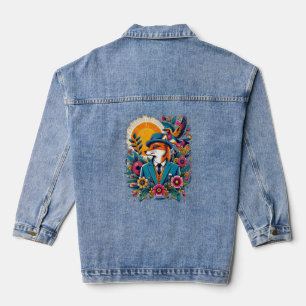 Der elegante Fuchs und farbenfrohe Blumen Jeansjacke