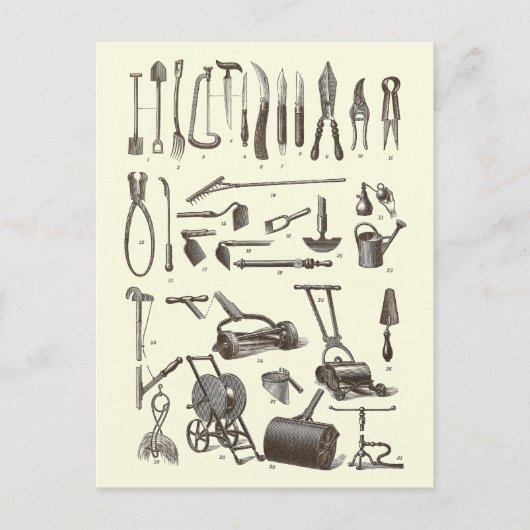Der elegante Garten - Antique Garden Tools Postkarte (Vorderseite)
