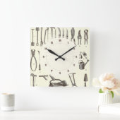 Der elegante Garten - Antique Garden Tools Quadratische Wanduhr (Zuhause)