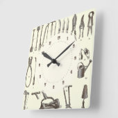 Der elegante Garten - Antique Garden Tools Quadratische Wanduhr (Winkel)