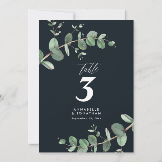Der elegante Hochzeitstisch aus schwarzem Eukalypt Einladung (Rückseite)