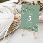 Der elegante Hochzeitstisch mit grünem Eukalyptus Einladung<br><div class="desc">Schönes zartes Budget Eukalyptus foliage Hochzeit Tischnummer Design. Moderne Eleganz auf dem Trend Salbeigrün,  schwarz,  marineblau und weiß stilvolle zeitgenössische rustikale Sammlung. Ideal für Frühjahr,  Sommer,  Herbst,  Herbst oder Winter Hochzeiten.</div>