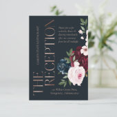 Der Empfang Burgund & Navy Wasserfarbe Florals Begleitkarte (Stehend Vorderseite)