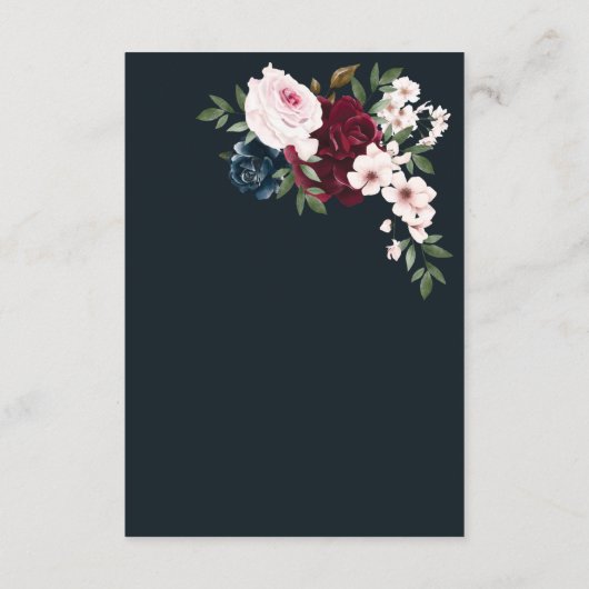 Der Empfang Burgund & Navy Wasserfarbe Florals Begleitkarte (Rückseite)
