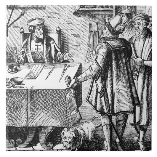 Der Empfänger von Steuern, nach einem Holzschnitt Fliese (Vorderseite)