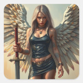 Der Engel des Kriegers Quadratischer Aufkleber (Vorderseite)