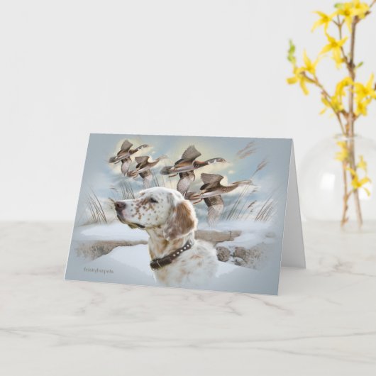 Der englische Setter kann nicht nur eine Karte hab (Gelbe Blume)