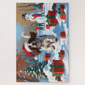 Der englische Setter läuft im Schnee mit Weihnacht Puzzle (Vertikal)