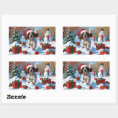 Der englische Setter läuft im Schnee mit Weihnacht Rechteckiger Aufkleber (Blatt)