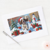 Der englische Setter läuft im Schnee mit Weihnacht Rechteckiger Aufkleber (Umschlag)