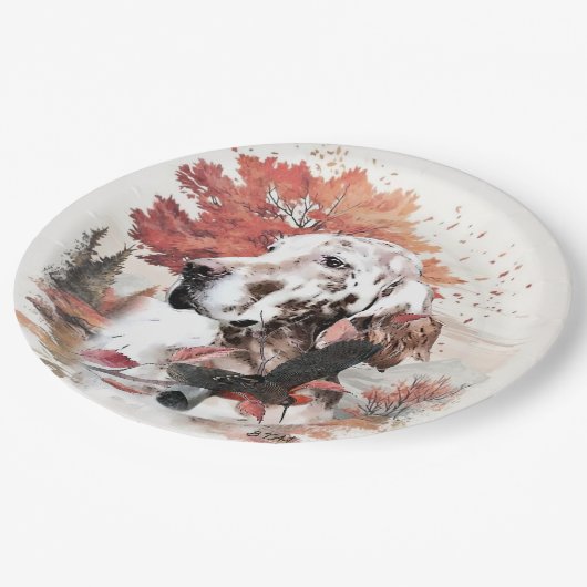 Der englische Setter, Leidensjagd Pappteller (Schrägansicht)