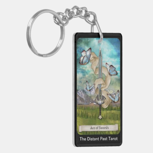 Der entfernte hintere Tarot-Deck-As der Schwerter- Schlüsselanhänger (Vorderseite links)