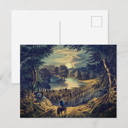 Der Erntemond, Currier & Ives: Postkarte (Vorne/Hinten)