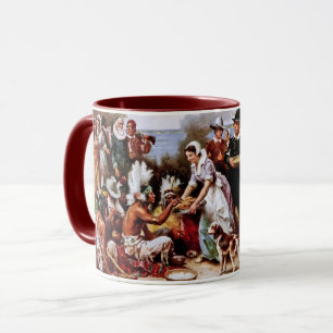 Der erste Erntedank 1621. Kunsthandwerk-Tasse Tasse