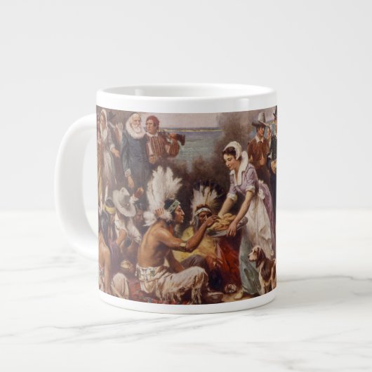 Der erste Erntedank 1621% pipe% c.1932 Jumbo-Tasse (Vorderseite Links)