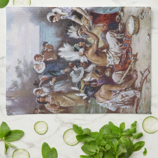 Der erste Erntedank von Jean Ferris c. 1912 Geschirrtuch (Gefaltet)