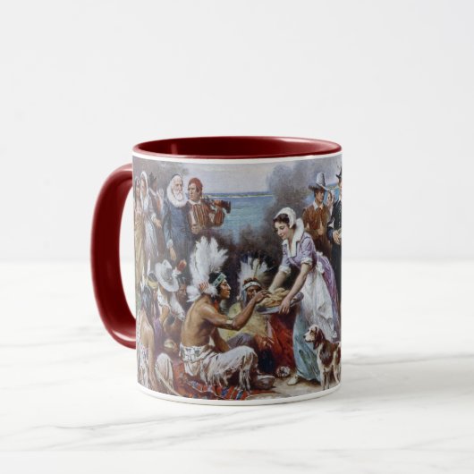 Der erste Erntedank von Jean Ferris c. 1912 Tasse (Vorderseite Links)