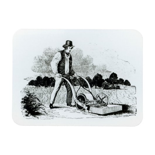 Der erste Rasenmäher (Gravur) (b/w-Foto) Magnet (Horizontal)