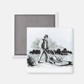 Der erste Rasenmäher (Gravur) (b/w-Foto) Magnet (Vorderseite/Rückseite)