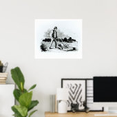 Der erste Rasenmäher (Gravur) (b/w-Foto) Poster (Heimbüro)