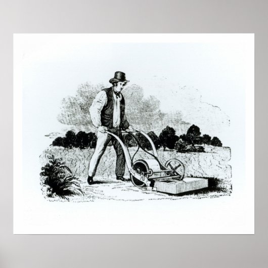 Der erste Rasenmäher (Gravur) (b/w-Foto) Poster (Vorne)