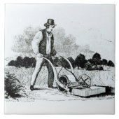 Der erste Rasenmäher (Stich) (b/w Foto) Fliese (Vorderseite)