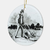 Der erste Rasenmäher (Stich) (b/w Foto) Keramik Ornament (Links)