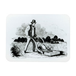 Der erste Rasenmäher (Stich) (b/w Foto) Magnet