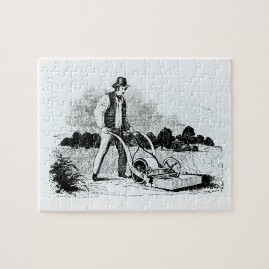 Der erste Rasenmäher (Stich) (b/w Foto) Puzzle (Horizontal)