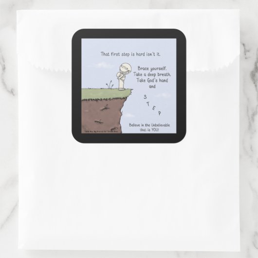 Der erste Schritt Quadratischer Aufkleber (Tasche)