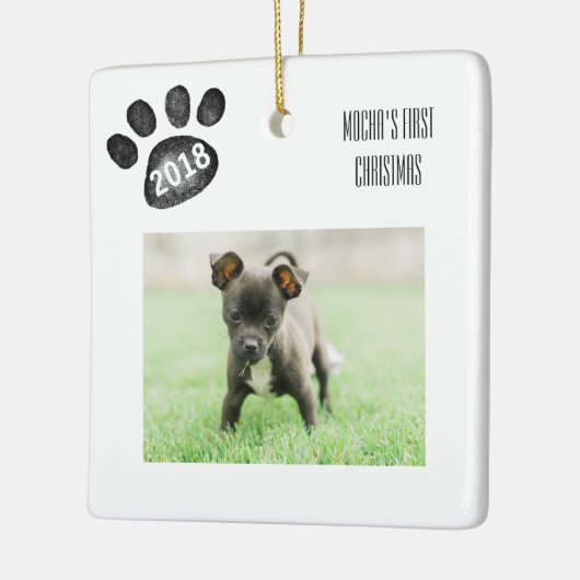 Der erste Weihnachtsdekorationshund oder -katze de Keramikornament (Links)