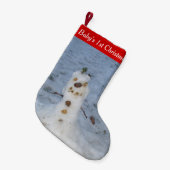 Der erste Weihnachtsschneemann des Babys Niedlich Kleiner Weihnachtsstrumpf (Vorderansicht (hängend))