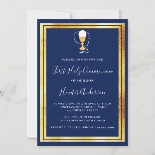 Der erste Wirt der Kommunion mit blauem Gold Einladung (Vorderseite)