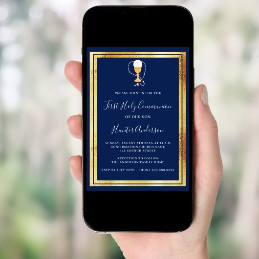 Der erste Wirt der Kommunion mit blauem Gold Einladung
