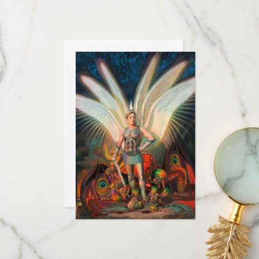 Der Erzengel Michael schlägt den Drachen Dankeskarte (Vorderseite/Rückseite Beispiel)