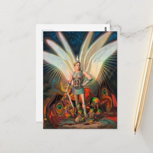 Der Erzengel Michael schlägt den Drachen Postkarte (Vorderseite/Rückseite Beispiel)