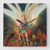 Der Erzengel Michael schlägt den Drachen Quadratische Wanduhr (Vorderseite)