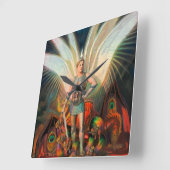 Der Erzengel Michael schlägt den Drachen Quadratische Wanduhr (Winkel)