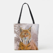 Der eurasische Luchs liegt auf einem Felsen Tasche (Rückseite)