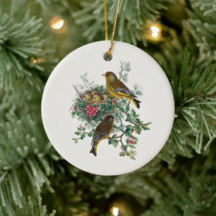 Der europäische Greenfinch, Baum Keramik Ornament