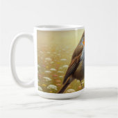 Der europäische Robin auf dem rustikalen Zaun Kaffeetasse (Links)