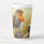 Der europäische Robin auf dem rustikalen Zaun Milchtasse (Vorderseite)