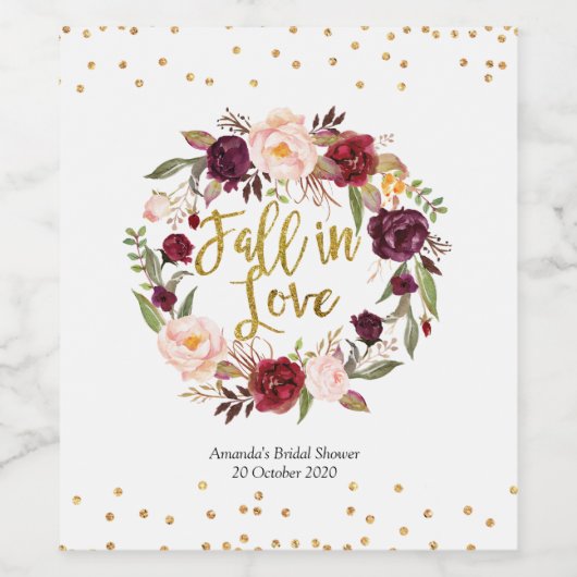 Der Fall der Liebe in Gold und Rot-Marsala Weinetikett (Einzelnes Label)