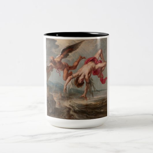 Der Fall Ikarus (von Jakob Peter Gowy) Zweifarbige Tasse (Mittel)