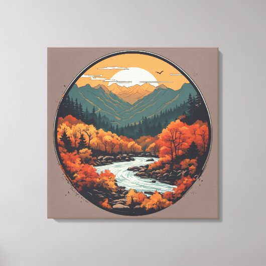 Der Fall in den Bergen farbenfrohe grafische Kunst Leinwanddruck (Vorderseite)