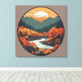 Der Fall in den Bergen farbenfrohe grafische Kunst Leinwanddruck (Insitu (Holzboden))